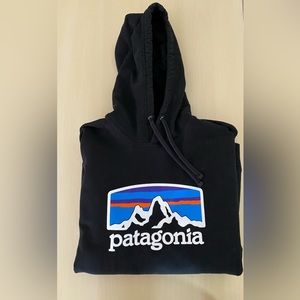 Patagonia Logo Black Kangaroo Hoodie Size XL